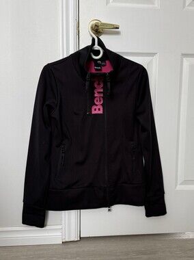 BENCH URBANWEAR Jacket Women Large Full Zip Fleece Lined Black & Pink Sweater